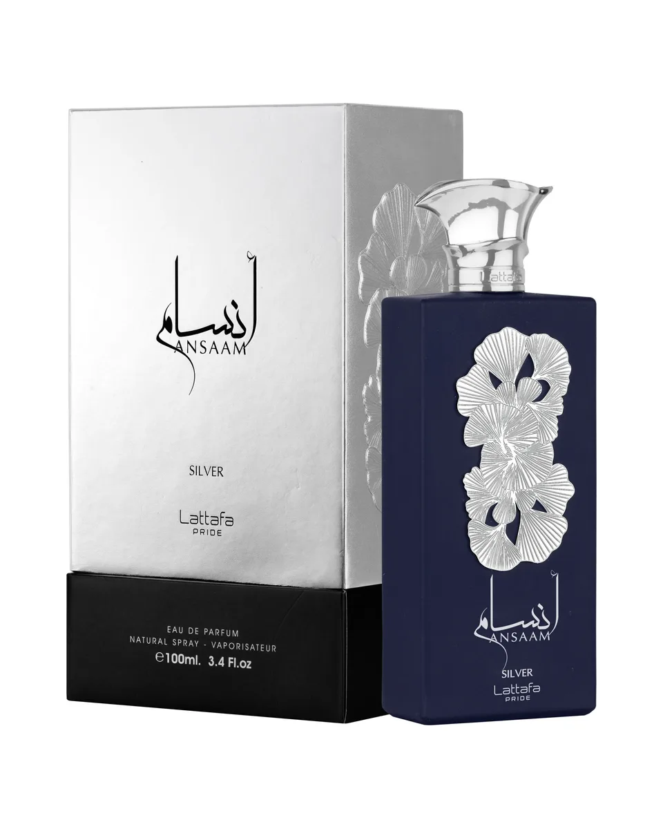 Frasco do perfume Lattafa Ansaam Silver