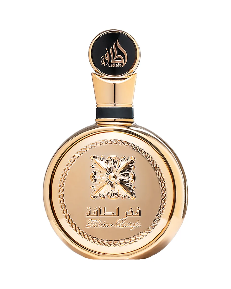 Frasco do perfume Lattafa Fakhar Extrait Gold